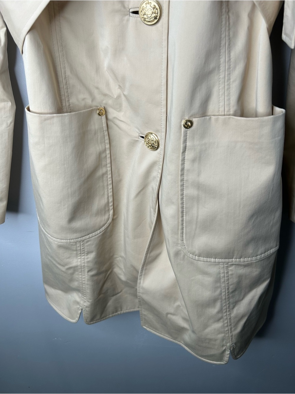 St. John Cream Button-Front Trench Coat Size M - Picture 7 of 11